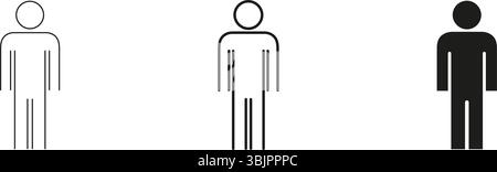 Human Figure Line And Solid Icon Set. Gender Neutral Person Symbol Collection For User Interface And Design. Minimalist Human Silhouette Icon Stock Vector