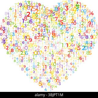 Digital love concept, data array, lots of numbers digits in heart shape Pattern, abstract math background, big data concept, cardiology healthcare pos Stock Vector