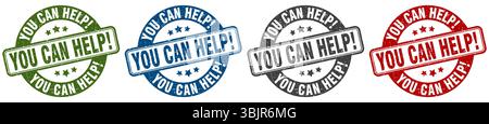 you can help stamp. you can help  stamp set on white background Stock Vector