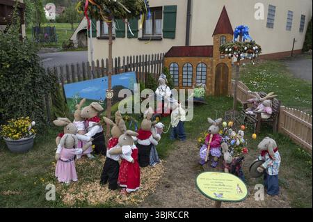 Easter bunnies made by kindergarten children, Leinburg, Middle Franconia, Bavaria, Germany, Europe Stock Photo