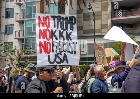The "No Kings" March in San Francisco, California. "No Trump, No KKK, No Fascist USA" Stock Photo
