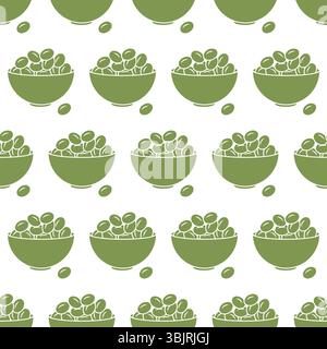 Big bowl full of olives. Seamless pattern. Vector illustration. Stock Vector