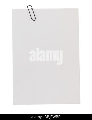 Empty note paper mockup with black paper clip. Message reminder A6 card template isolated on transparent background. White paper texture. Business Stock Photo