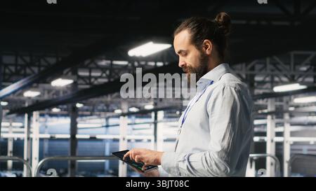 Data center computer scientists using devices to review AI LLM visualizations. Server hub engineering team working to analyze neural networks outputs, ensuring stable gear operations Stock Photo