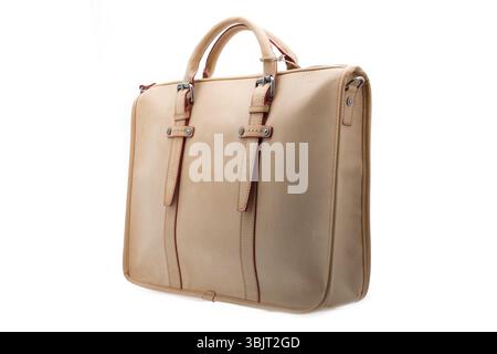Tan Leather Briefcase with Straps Isolated Stock Photo