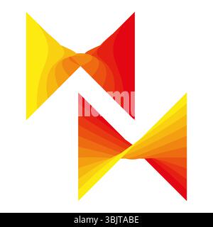 Geometric ribbon fold. Gradient color transition. Twisted banner shape. Vector arrow element. Stock Vector