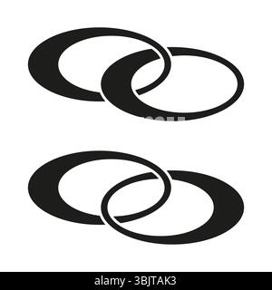 Oval ring symbols. Interlocked circle shapes. Vector loop design. Connected element pattern. Stock Vector