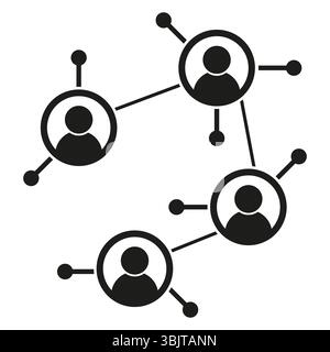 User network icon. Connected profile shapes. Vector link diagram. Black white communication. Stock Vector