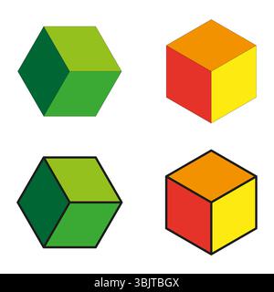 Isometric cube icons. Hexagon block shapes. Bright geometric form. Vector 3D symbols. Stock Vector