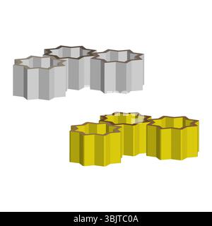 Hexagon gear shapes. Industrial cogwheel elements. Silver gold mechanism. Vector illustration. Stock Vector