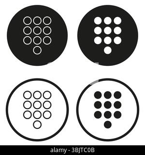 Circle menu icons. Dot grid buttons. Vector interface set. Black white contrast. Stock Vector