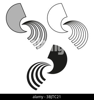 Fan blade icon. Curved segment shape. Abstract symmetry form. Vector motion figure. Stock Vector