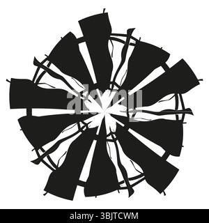 Sharp radial icon. Circular abstract shape. Symmetric burst figure. Vector black white. Stock Vector