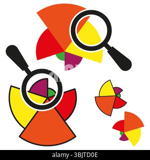 Magnifier shapes icon. Colorful chart vector. Diagram analysis symbol. Abstract bright layout. Stock Vector