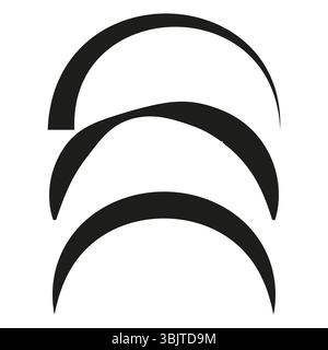 Crescent arc icon. Curved black shape. Minimal moon symbol. Vector graphic element. Stock Vector