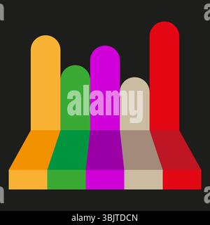 Colorful bar chart. Bright glossy columns. Data visualization vector. 3D shape symbol. Stock Vector