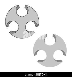 Circular gear icon. Three hole vector. Mechanical shape symbol. Gray metallic style. Stock Vector