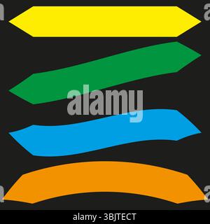 Color wave arrows. Vibrant curved stripes. Vector motion shape. Abstract direction symbol. Stock Vector