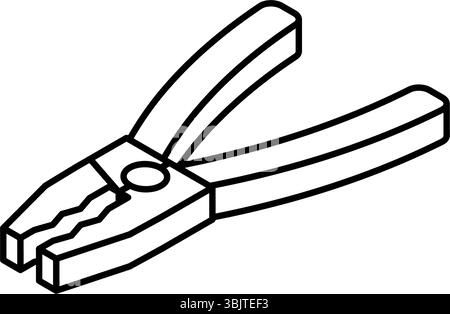 Simple and cute isometric line icon of pliers tool for car maintenance and repair illustration, black and white, Vector Illustration Stock Vector
