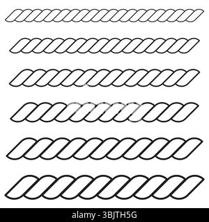 Twisted rope lines. Vector spiral pattern. Black contour form. Abstract curved elements Stock Vector