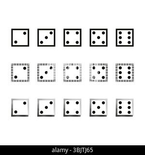 Dice dot icons. Game cube vector. Number five variation. Black outline shapes. Stock Vector