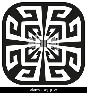 Geometric maze icon. Bold pattern symbol. Tribal inspired vector. Monochrome abstract element. Stock Vector