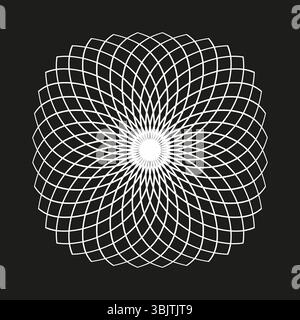 Radial spiral shape. Abstract white lines. Geometric curve design. Vector black background. Stock Vector