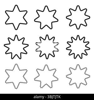 Outline star icon. Geometric star pattern. Linear snowflake shapes. Vector shape set. Stock Vector