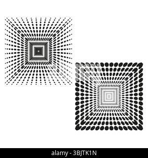 Square dot pattern. Abstract grid form. Vector visual illusion. Black white contrast. Stock Vector