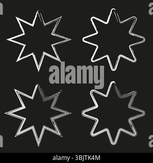Star shape pattern. Eight point element. Black background contrast. Vector white symbol. Stock Vector