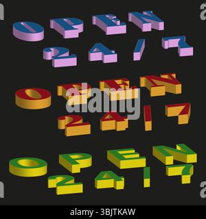 Color number set. 3D numeric shapes. Vector bold digits. Gradient isometric icons. Stock Vector