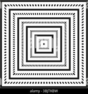 Concentric square figure. Optical depth icon. Geometric vector structure. Bold black shape. Stock Vector