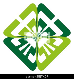 Green diamond icon. Four shape figure. Geometric vector symbol. Bright colored form. Stock Vector