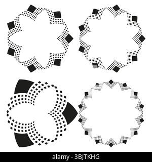 Gear shape icons. Spiked circle design. Rotating vector symbols. Abstract mechanical forms. Stock Vector
