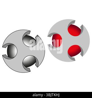 Gear core icon. Red black vector. Industrial contrast style. Metallic circle shape. Stock Vector