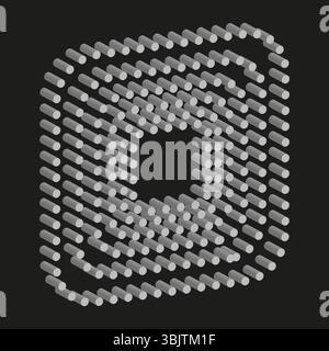 Looped square spiral. Geometric form shape. Vector motion effect. Black background contrast. Stock Vector
