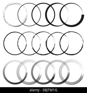 Interlocking ring pattern. Chain link design. Vector circular elements. Monochrome connection symbols. Stock Vector