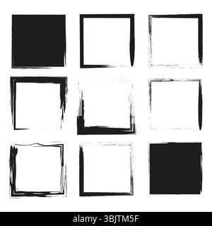 Grunge square frames. Dirty black corners. Vector sketch pattern. Abstract block texture. Stock Vector
