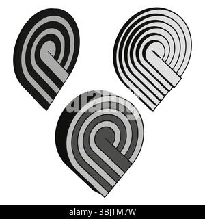 3D map pin. Isometric location icon. Layered drop shape. Monochrome vector marker. Stock Vector