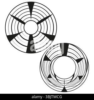 Circle radar design. Divided ring shapes. Minimal line structure. White background. Stock Vector