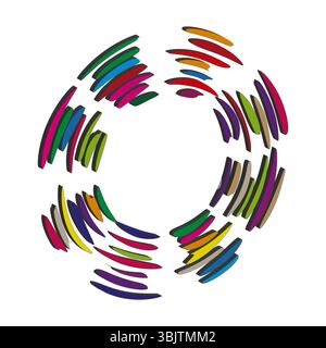 Curved bar circle. Colorful loop shape. Vector abstract pattern. Rainbow glitch icon. Stock Vector