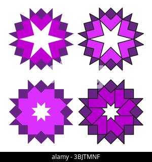 Pink purple icons. Decorative star forms. Bright petal elements. Vector flower shapes Stock Vector