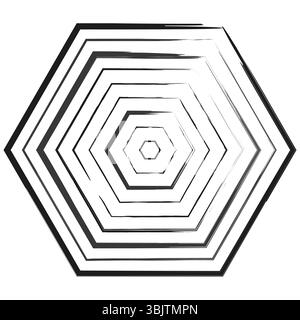 Hexagon tunnel illusion. Concentric maze shape. Depth line pattern. Vector geometric swirl. Stock Vector