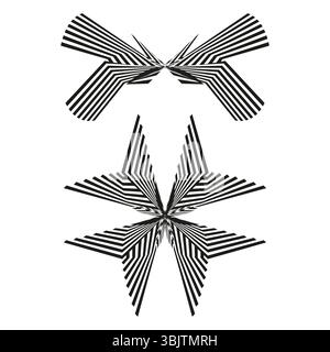 Striped abstract shape. Black graphic star. Geometric vector form. Symmetric pattern figure. Stock Vector