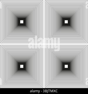 Concentric square illusion. Black white tunnel. Geometric hypnotic design. Vector abstract pattern. Stock Vector