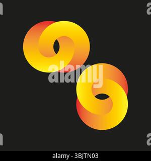 Golden loop icon. Gradient ring shape. Yellow orange symbol. Vector dark background. Stock Vector