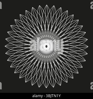 Geometric rosette shape. Radiant line symbol. Abstract flower pattern. Vector dark form. Stock Vector