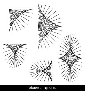 Geometric line elements. Thin radial pattern. Abstract spirograph forms. Vector drawing shapes. Stock Vector