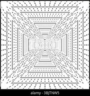 Perspective square shape. Geometric tunnel vector. Abstract concentric form. Light illusion grid. Stock Vector