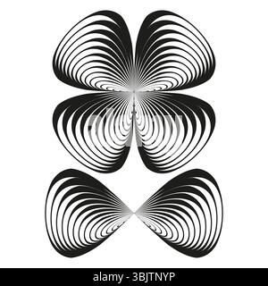 Petal shape icon. Abstract butterfly form. Optical illusion element. Vector black symmetry. Stock Vector